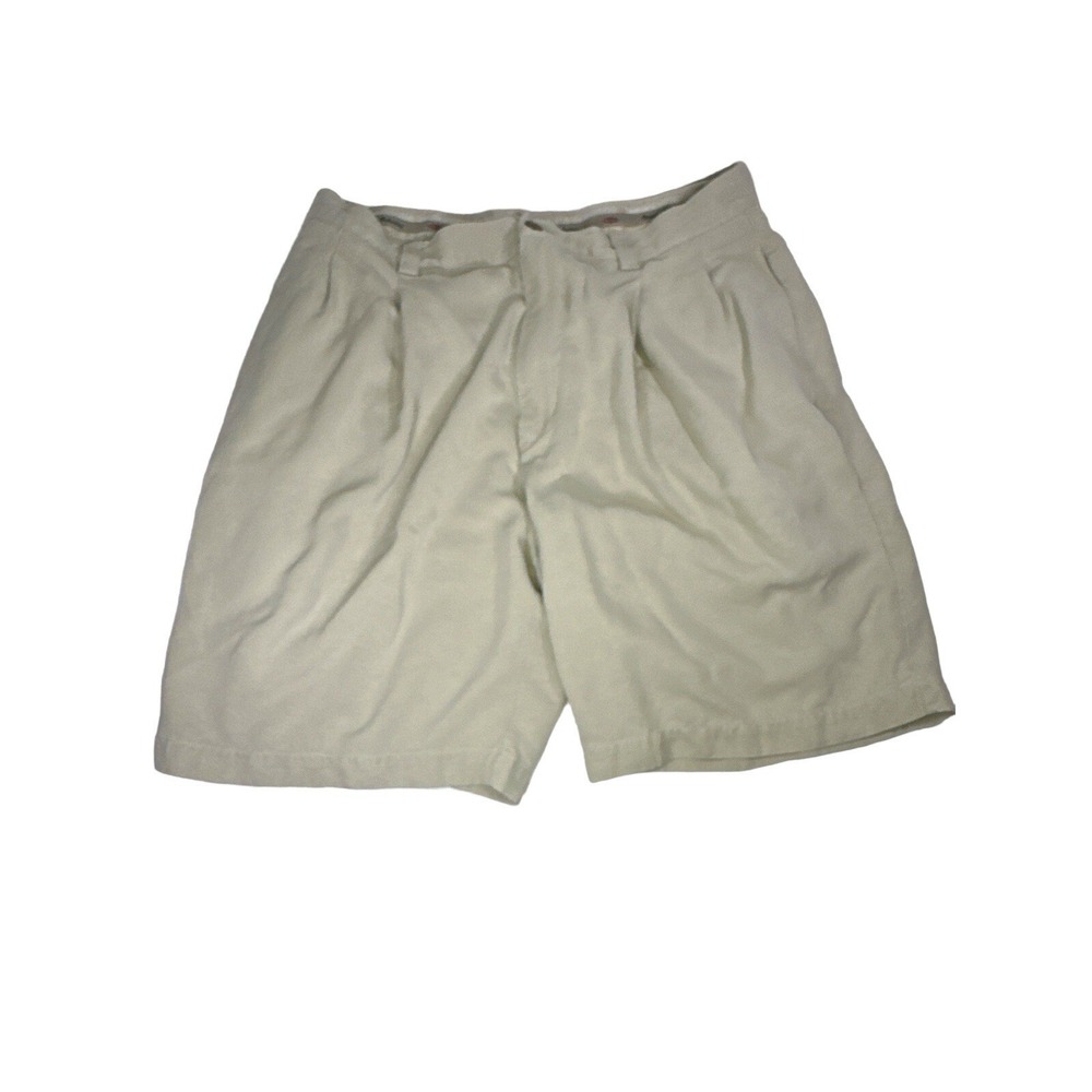 Tommy Bahama Men's 100% Silk Beige Pleated Shorts Size 34 Machine Washable*STAIN - Picture 1 of 13